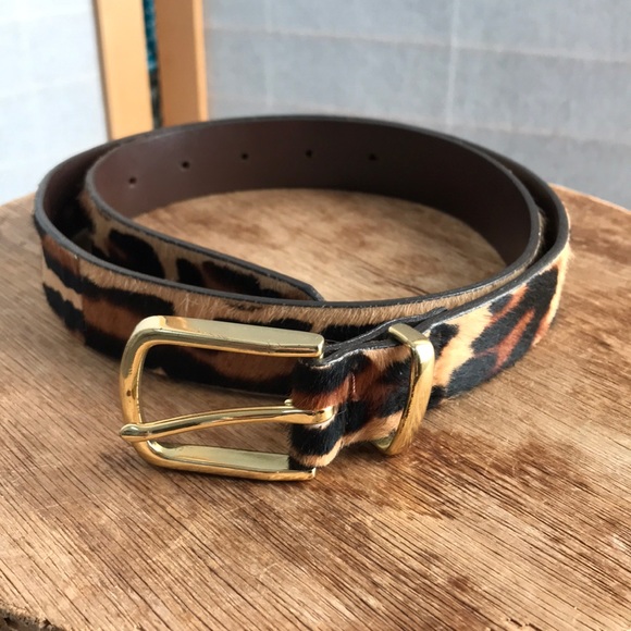 J. Crew belt leopard print calf hair belt Sz Small beautiful gold tone buckle